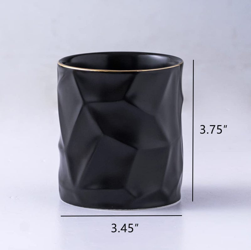 YOSCO Ceramic Irregular Round Pen Holder For Desk Cute Stand Gold Line Aesthetic Pencil Cup Pot Desk Organizer for Men Women Makeup Brush Holder (Black) - Image 2